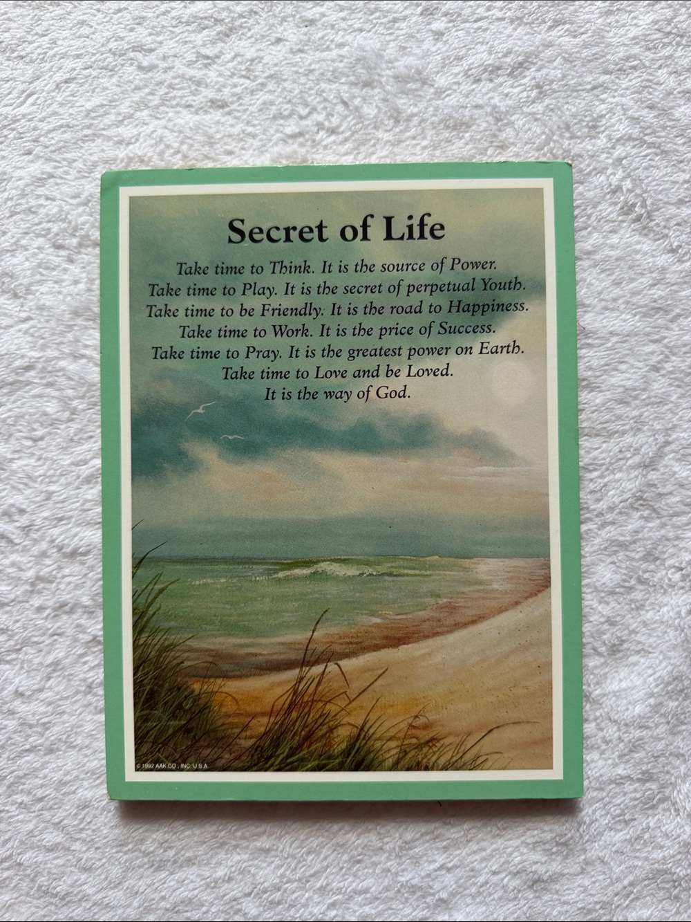 Vintage Seaside 'Secret of Life' Art Print with Stand, Religious, Inspirational